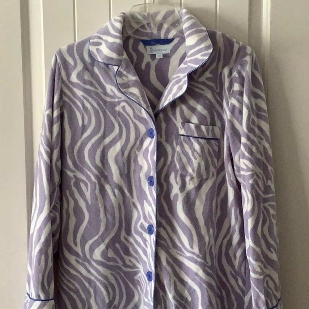 Pajamagram button up fleece purple zebra nightgown nightshirt